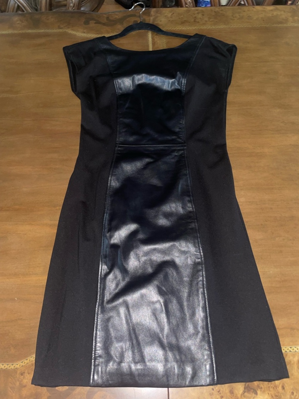 New Black 100% Leather Panel Sheath Dress.No tag.